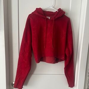 YITTY Red Star Pattern Fleece Cropped Hoodie
